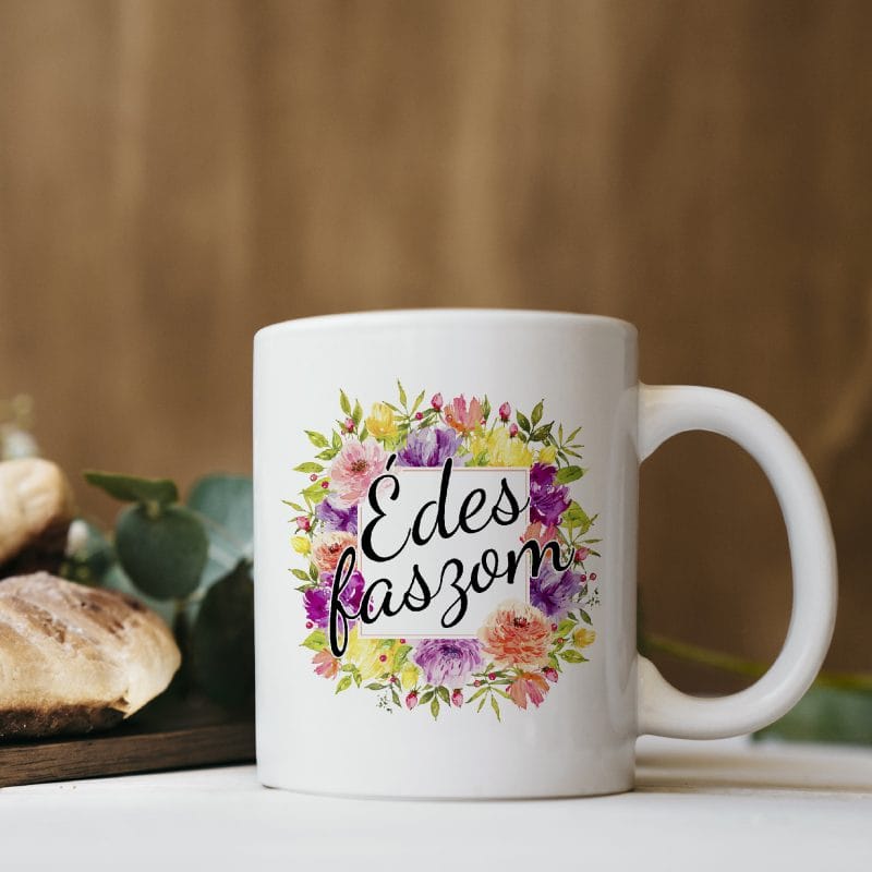 Édes faszom virágkoszorús bögre