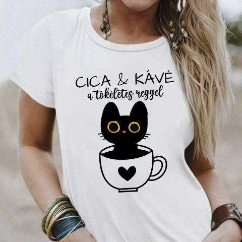 Cica és kávé a tökéletes reggel póló