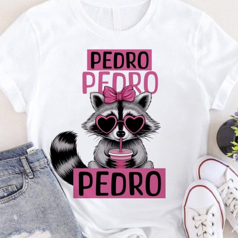 Pink szemcsis, masnis mosómedvés pedro póló
