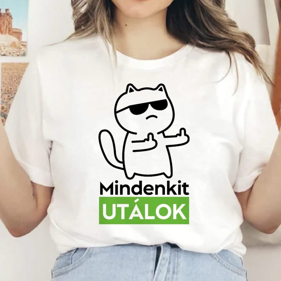 Mindenkit utálok rajzolt cicás póló