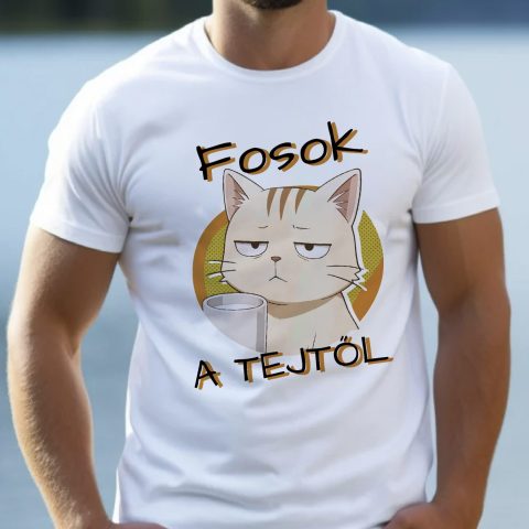 Fosok a tejtől bögrét tartó cicás póló