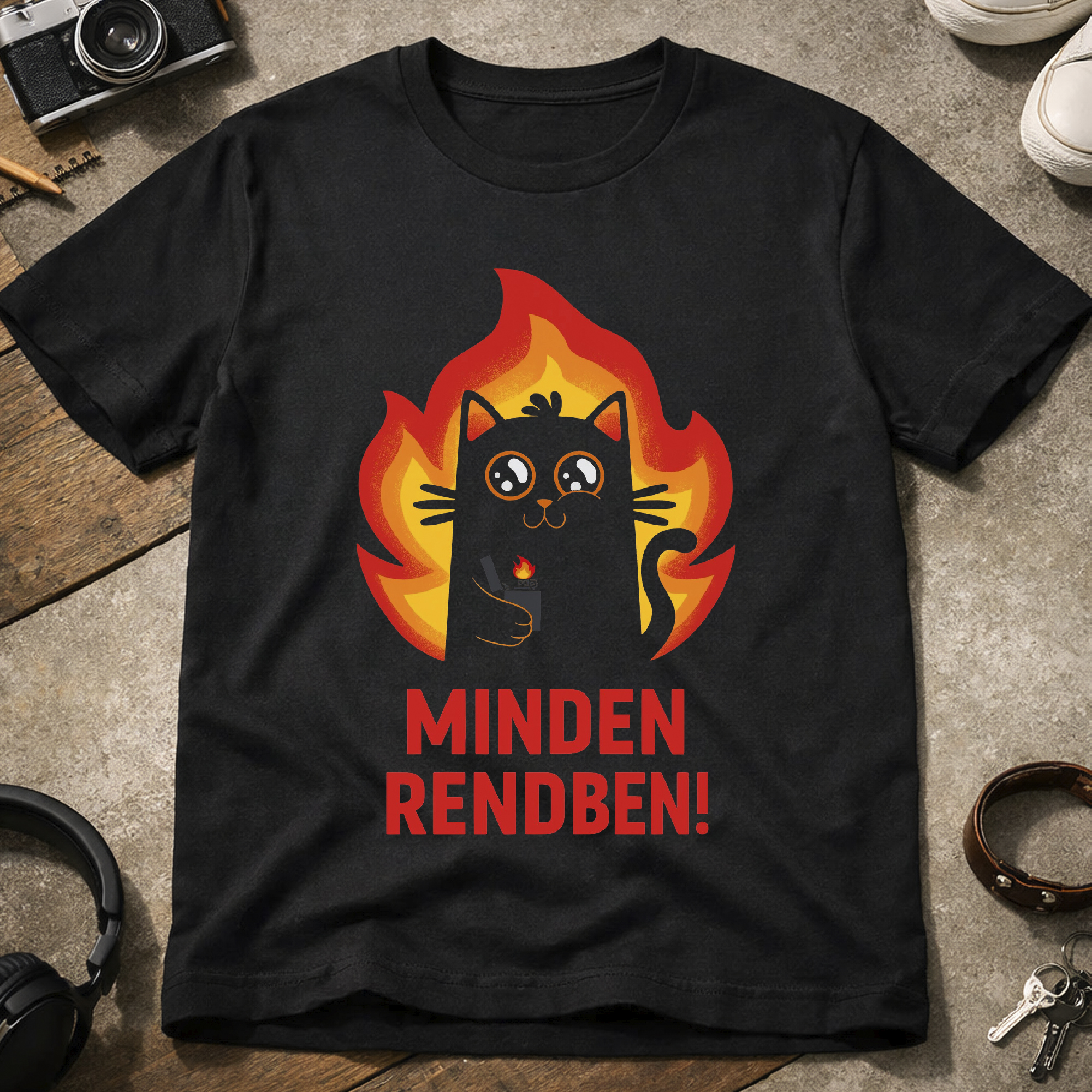 Minden rendben piromániás cicával póló vagy pulcsi