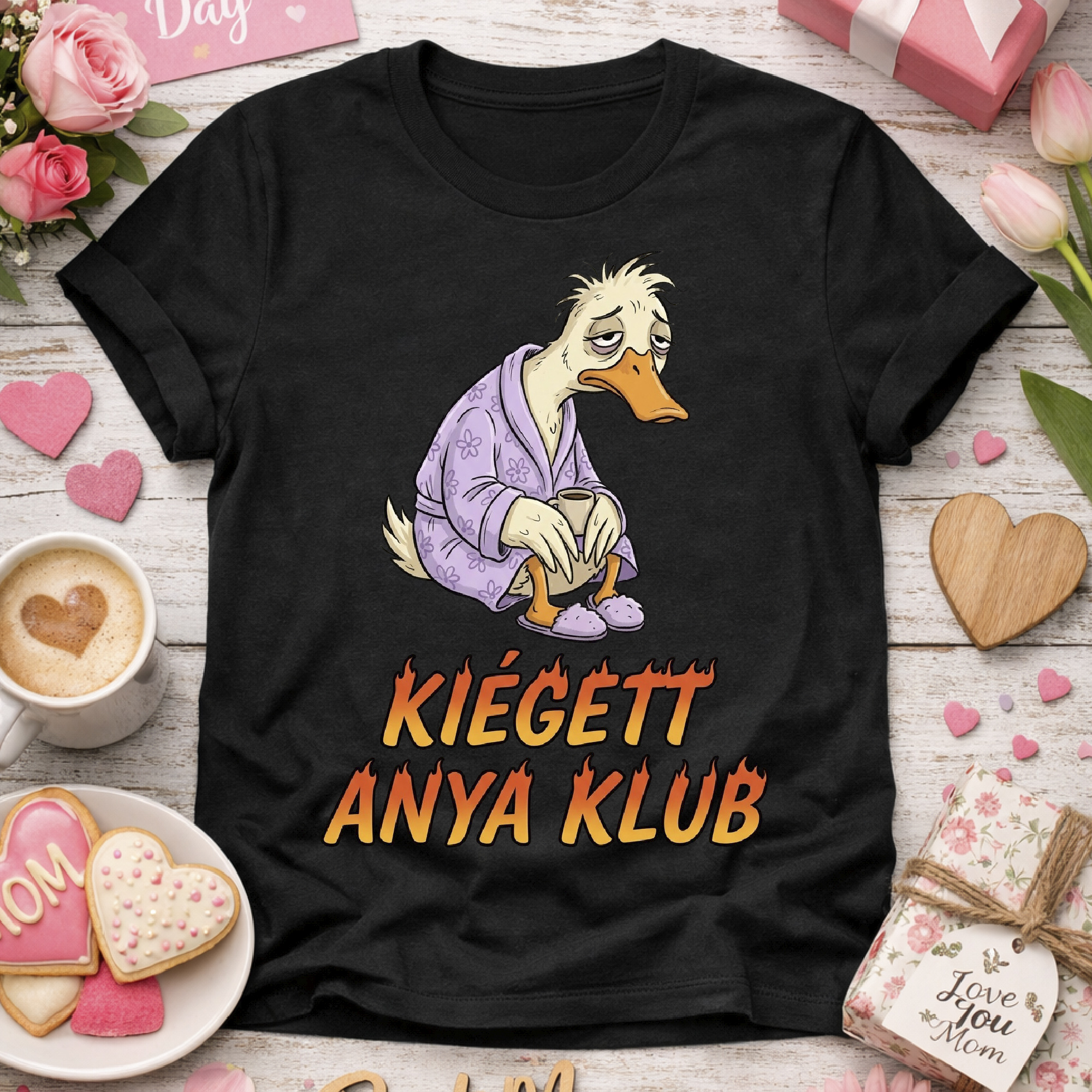 Kiégett anya klub póló vagy pulcsi, fáradt kávézó kacsával