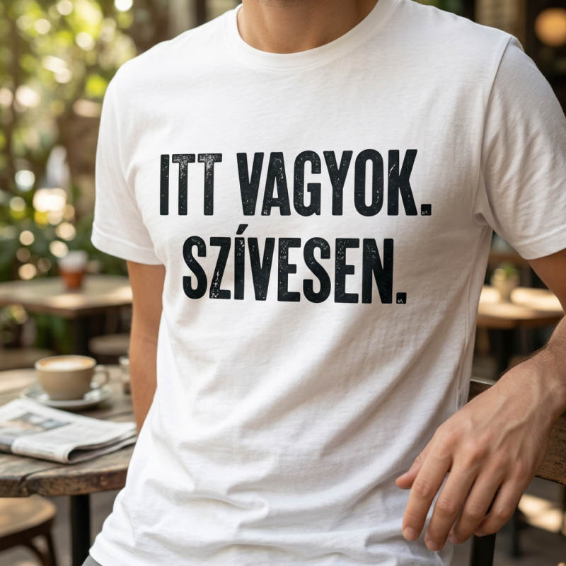Itt vagyok.Szívesen póló