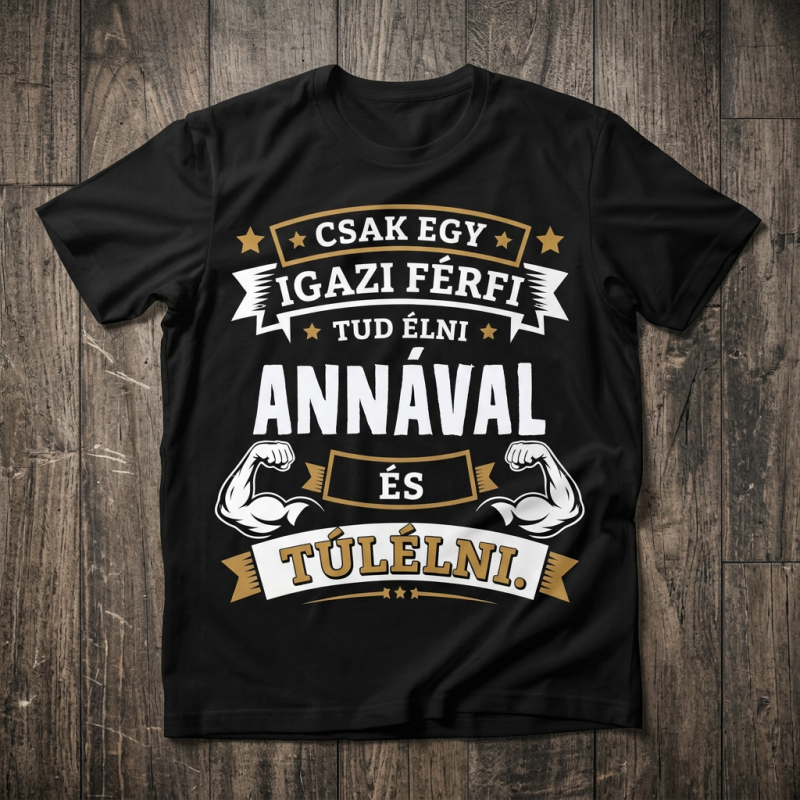 Csak egy igazi férfi tud .. élni és túlélni póló saját névvel