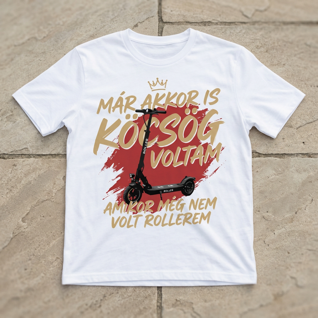 Már akkor is köcsög voltam amikor még nem volt rollerem, piros háttérrel póló