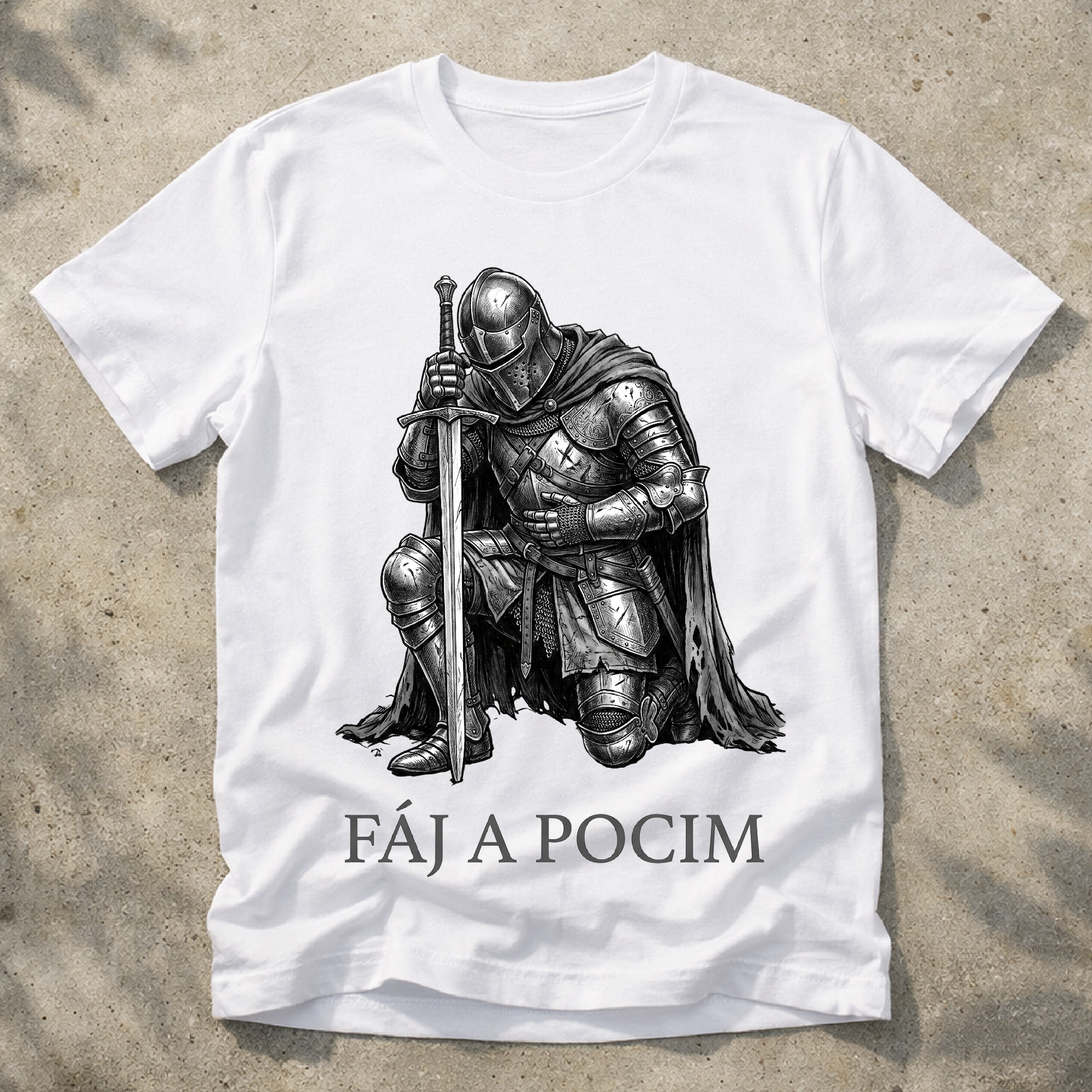 Fáj a pocim póló, térdelő lovaggal