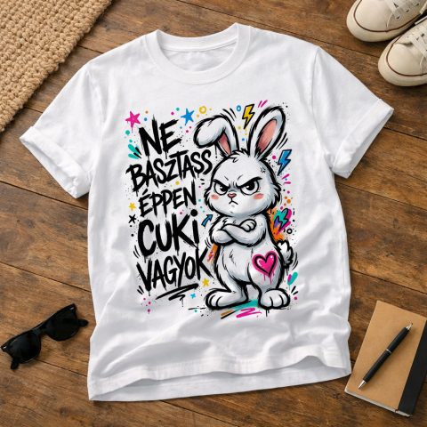 Ne basztass éppen cuki vagyok póló, durcás nyuszival