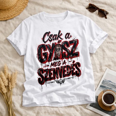 Csak a gyász meg a szenvedés póló, sírkővel
