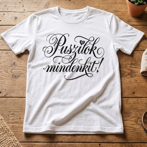 Puszilok mindenkit póló, díszes betűtípussal